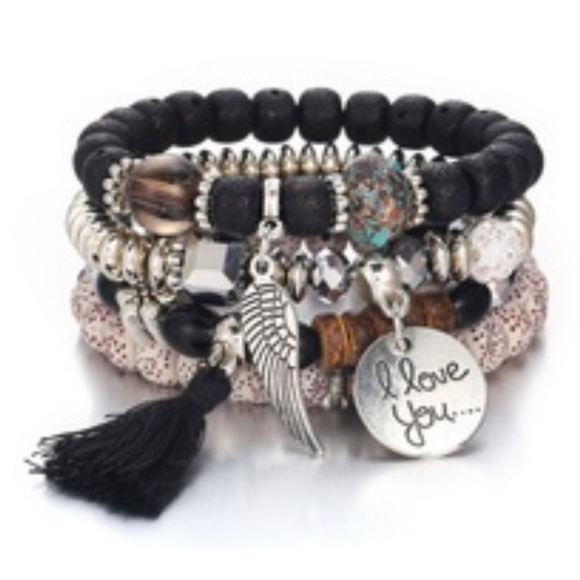 SEE NEW LISTING Black Beaded Multi-layer Bracelet With Tassel, 4 Bracelet Set - Picture 6 of 7